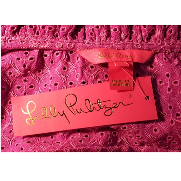 Lilly Pulitzer Calynn Eyelet Button Down Blouse Size-4 Wild Fuchsia - Picture 6 of 11